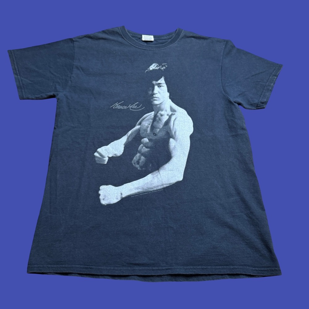 Bruce Lee Photo Portrait T Shirt Medium Black Action Movie Legend Y2K Cotton
